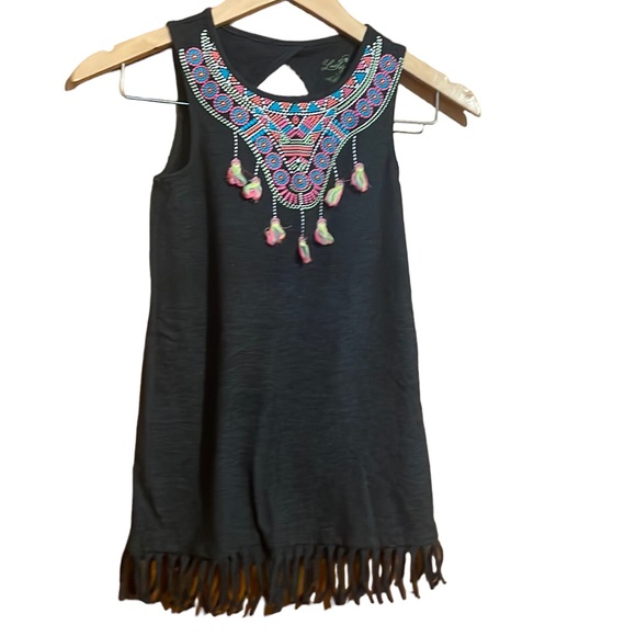 Lucky Brand Other - •LUCKY BRAND•LITTLE GIRLS GRAY BOHO TASSEL,FRINGE,KEYHOLE BACK DRESS SIZE 6X EUC